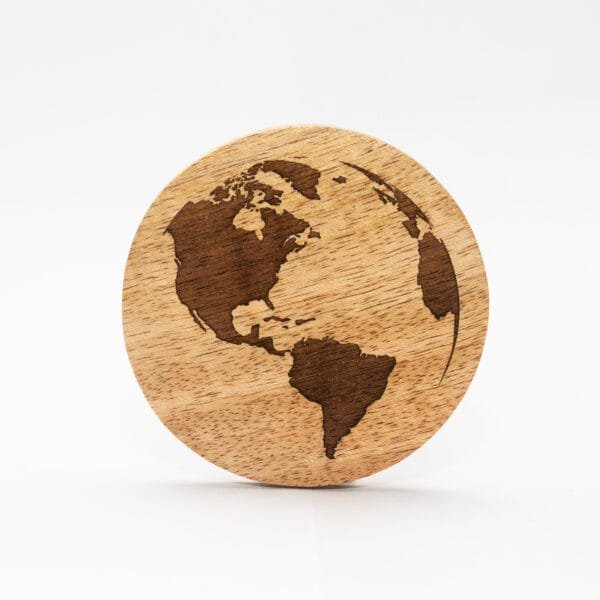 Globe Laser Engraved Wood Coaster 1